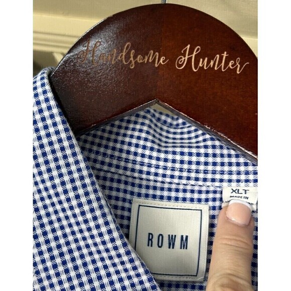 ROWM Shirt Mens Sz XLT Blue White Gingham Plaid Button Up Long Sleeve Cotton T4 - Picture 9 of 11